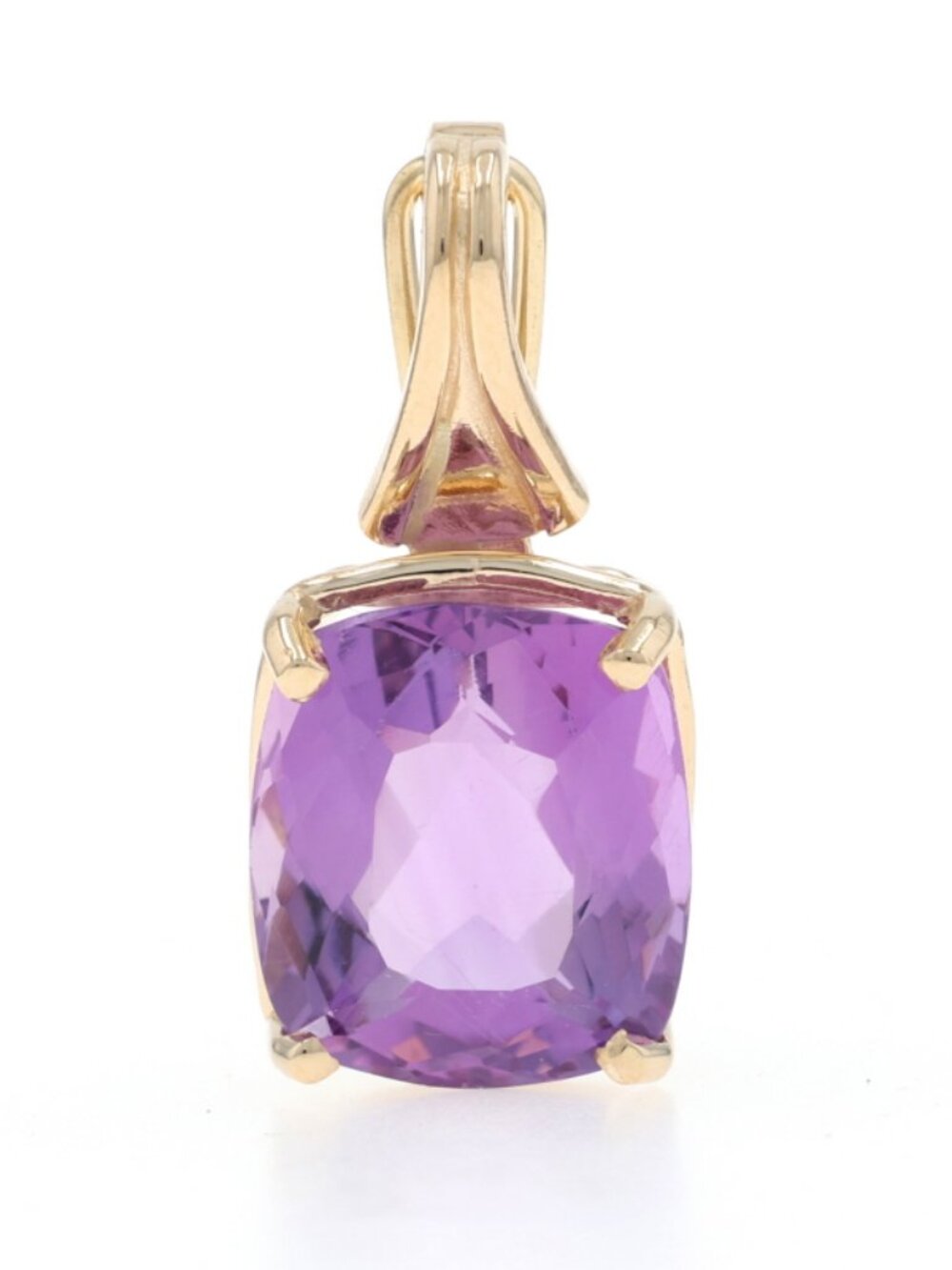 Yellow Gold Amethyst Solitaire Enhancer Pendant - 14k Cushion 6.20ct